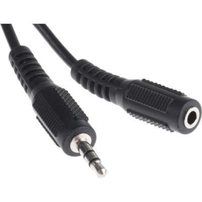 RS PRO Male 3.5mm Stereo Jack to Female 3.5mm Stereo Jack Aux Cable, Black, 3m