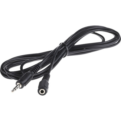 RS PRO Male 3.5mm Stereo Jack to Female 3.5mm Stereo Jack Aux Cable, Black, 3m