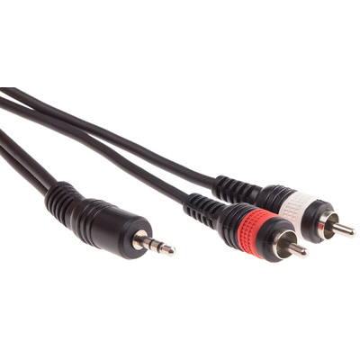 RS PRO Male 3.5mm Stereo Jack to Male RCA x 2 Aux Cable, Black, 10m
