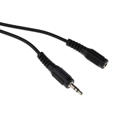 RS PRO Male 3.5mm Stereo Jack to Female 3.5mm Stereo Jack Aux Cable, Black, 2m