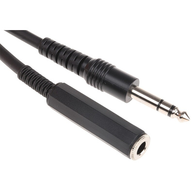 RS PRO Male 6.35mm Stereo Jack to Female 6.35mm Stereo Jack Aux Cable, Black, 2m