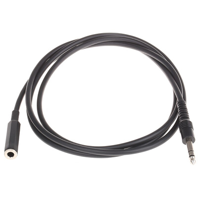 RS PRO Male 6.35mm Stereo Jack to Female 6.35mm Stereo Jack Aux Cable, Black, 2m