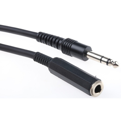 RS PRO Male 6.35mm Stereo Jack to Female 6.35mm Stereo Jack Aux Cable, Black, 3m