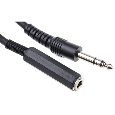 RS PRO Male 6.35mm Stereo Jack to Female 6.35mm Stereo Jack Aux Cable, Black, 5m