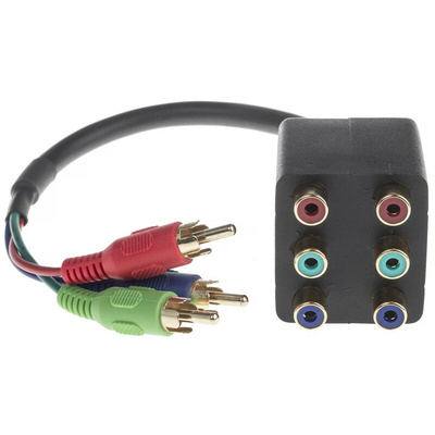 RS PRO Male RCA x 3 to Female RCA x 6 Aux Cable, Blue, Green, Red, 12in