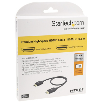 StarTech.com 4K @ 60Hz HDMI 2.0 Male HDMI to Male HDMI  Cable, 0.5m