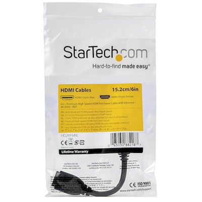 StarTech.com 4K @ 60Hz HDMI 2.0 Male HDMI to Female HDMI  Cable, 15cm