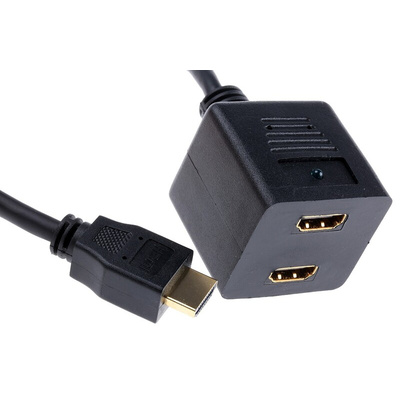 RS PRO Male HDMI to Female HDMI x 2 Cable, 30cm