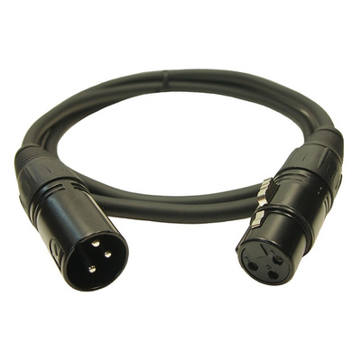 RS PRO Male 3 Pin XLR to Female 3 Pin XLR  Cable, Black, 1m