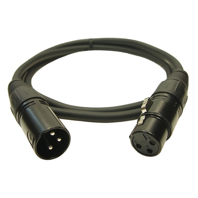 RS PRO Male 3 Pin XLR to Female 3 Pin XLR  Cable, Black, 3m