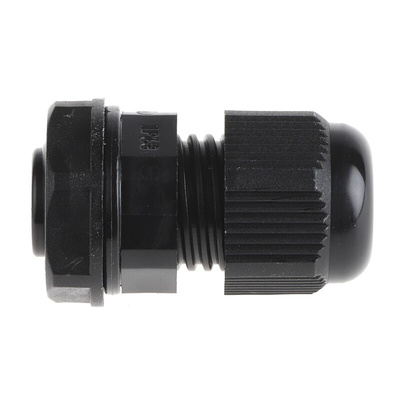 RS PRO Black Nylon Cable Gland, M12 Thread, 3mm Min, 6.5mm Max, IP68