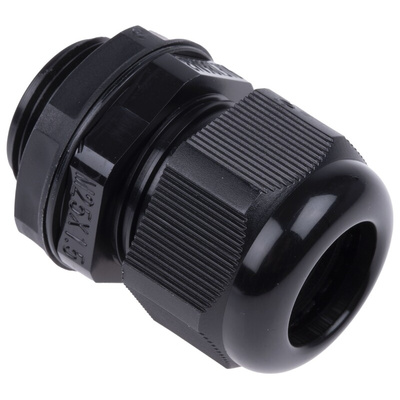 RS PRO Black Nylon Cable Gland, M25 Thread, 13mm Min, 18mm Max, IP68