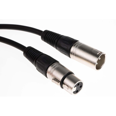 RS PRO Female 3 Pin XLR to Male 3 Pin XLR Cable, Black, 1m