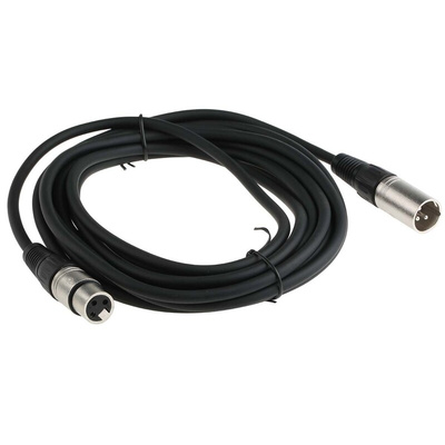 RS PRO Female 3 Pin XLR to Male 3 Pin XLR Cable, Black, 5m