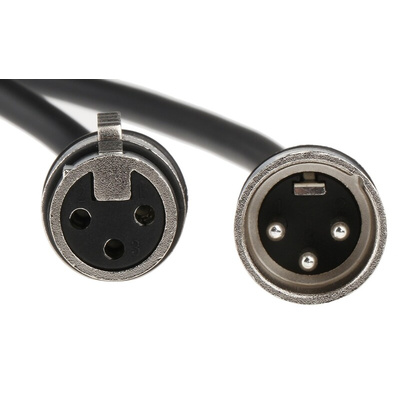 RS PRO Female 3 Pin XLR to Male 3 Pin XLR Cable, Black, 10m