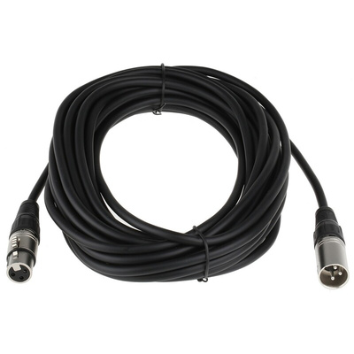 RS PRO Female 3 Pin XLR to Male 3 Pin XLR Cable, Black, 10m