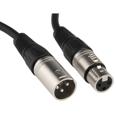 RS PRO Female 3 Pin XLR to Male 3 Pin XLR Cable, Black, 10m