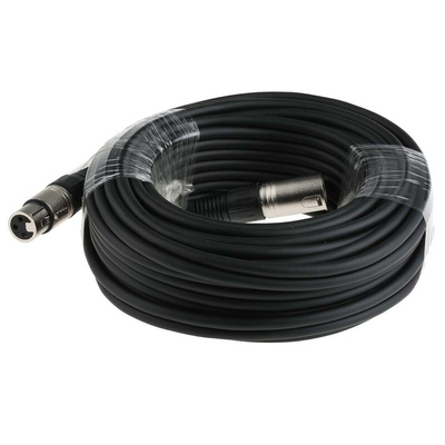 RS PRO Female 3 Pin XLR to Male 3 Pin XLR Cable, Black, 20m