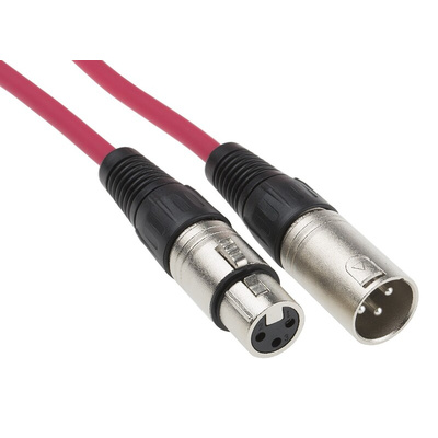 RS PRO Female 3 Pin XLR to Male 3 Pin XLR Cable, Red, 10m