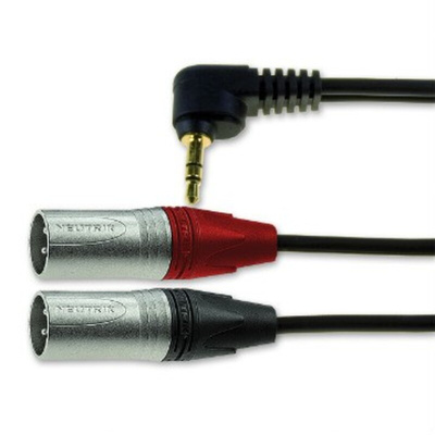 Van Damme Male 3.5mm Stereo Jack to Male 3 Pin XLR x 2 Cable, Black, 3m