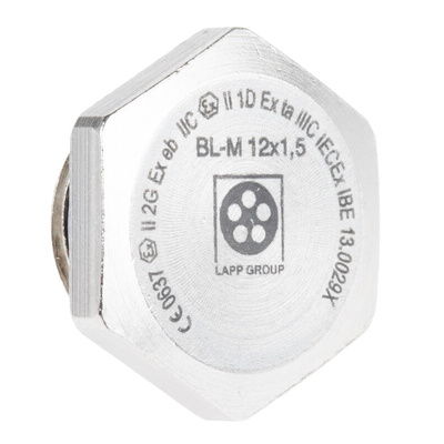 Lapp Blanking Plug, M12, Nickel Plated Brass, 17.8mm Diameter, Threaded