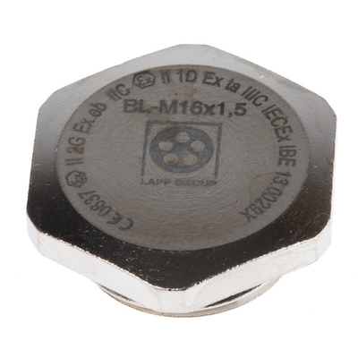 Lapp Blanking Plug, M16, Nickel Plated Brass, 22mm Diameter, Threaded