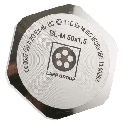 Lapp Blanking Plug, M50, Nickel Plated Brass, 59mm Diameter, Threaded