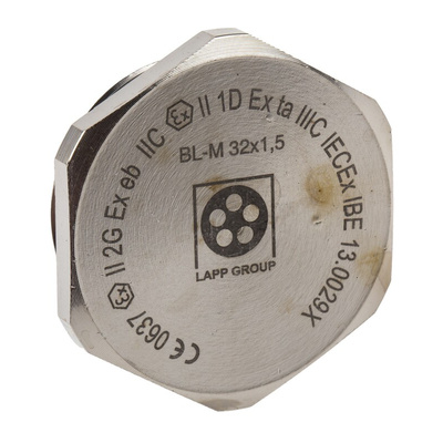 Lapp Blanking Plug, M32, Nickel Plated Brass, 39.6mm Diameter, Threaded