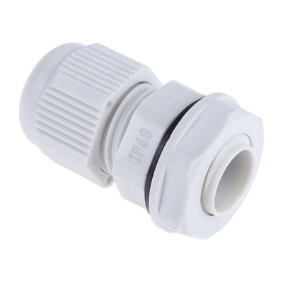 RS PRO Grey Nylon Cable Gland, M12 Thread, 3mm Min, 6.5mm Max, IP68