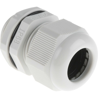 RS PRO Grey Nylon Cable Gland, M25 Thread, 13mm Min, 18mm Max, IP68