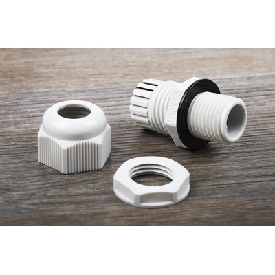 RS PRO Grey Nylon Cable Gland, M16 Thread, 5mm Min, 10mm Max, IP68