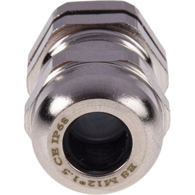 RS PRO Metallic Nickel Plated Brass Cable Gland, M12 Thread, 3mm Min, 6.5mm Max, IP68