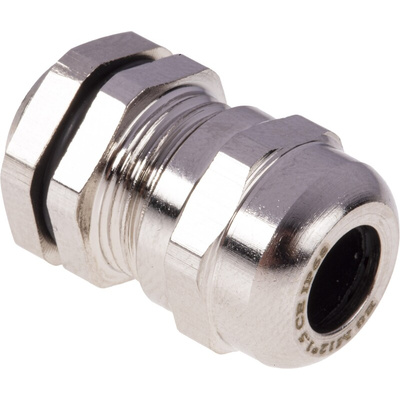 RS PRO Metallic Nickel Plated Brass Cable Gland, M12 Thread, 3mm Min, 6.5mm Max, IP68