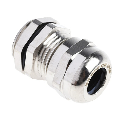 RS PRO Metallic Nickel Plated Brass Cable Gland, PG9 Thread, 4mm Min, 8mm Max, IP68