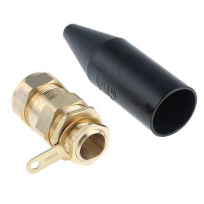Black Brass Cable Gland, M25 Thread, 20.3mm Min, 27.4mm Max, IP66