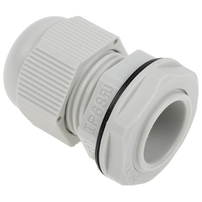 RS PRO Grey Nylon Cable Gland, PG11 Thread, 5mm Min, 10mm Max, IP68