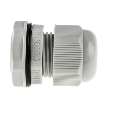 RS PRO Grey Nylon Cable Gland, PG13.5 Thread, 6mm Min, 12mm Max, IP68