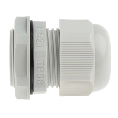 RS PRO Grey Nylon Cable Gland, PG21 Thread, 13mm Min, 18mm Max, IP68