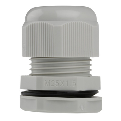 RS PRO Grey Nylon Cable Gland, M25 Thread, 13mm Min, 18mm Max, IP68