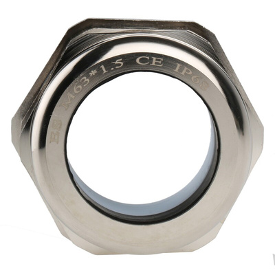 RS PRO Metallic Nickel Plated Brass Cable Gland, M63 Thread, 37mm Min, 44mm Max, IP68