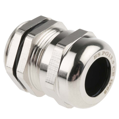 RS PRO Metallic Nickel Plated Brass Cable Gland, PG13.5 Thread, 6mm Min, 12mm Max, IP68