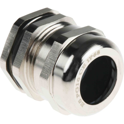 RS PRO Metallic Nickel Plated Brass Cable Gland, PG16 Thread, 8mm Min, 14mm Max, IP68