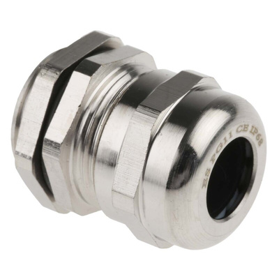 RS PRO Metallic Nickel Plated Brass Cable Gland, PG11 Thread, 5mm Min, 10mm Max, IP68