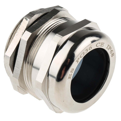 RS PRO Metallic Nickel Plated Brass Cable Gland, PG36 Thread, 22mm Min, 32mm Max, IP68