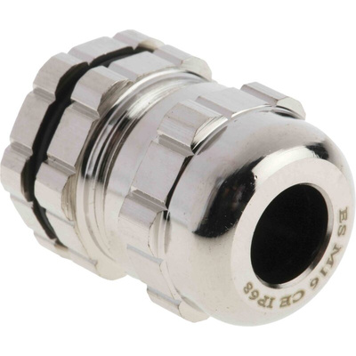 RS PRO Metallic Nickel Plated Brass Cable Gland, M16 Thread, 4mm Min, 8mm Max, IP68