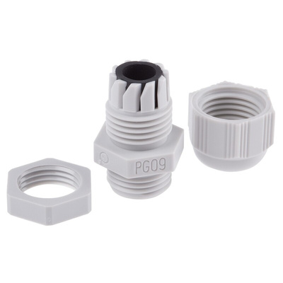 SIB SIB-TEC Series Grey PA 6 Cable Gland, PG9 Thread, 2.5mm Min, 8mm Max, IP68