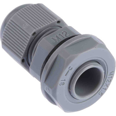 HellermannTyton NGM Series Grey Nylon Cable Gland, M12 Thread, 3mm Min, 6.5mm Max, IP68