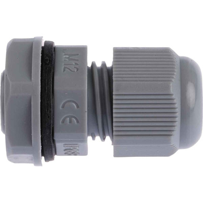 HellermannTyton NGM Series Grey Nylon Cable Gland, M12 Thread, 3mm Min, 6.5mm Max, IP68