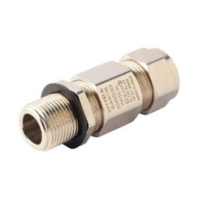 Moflash E1EX Series Brass Nickel Plated Brass Cable Gland, M20 Thread, 14.5mm Min, 20.5mm Max, IP66, IP68