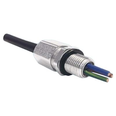 Moflash A2EX-QS Series Brass Nickel Plated Brass Cable Gland, M20 Thread, 11mm Min, 15mm Max, IP66, IP68